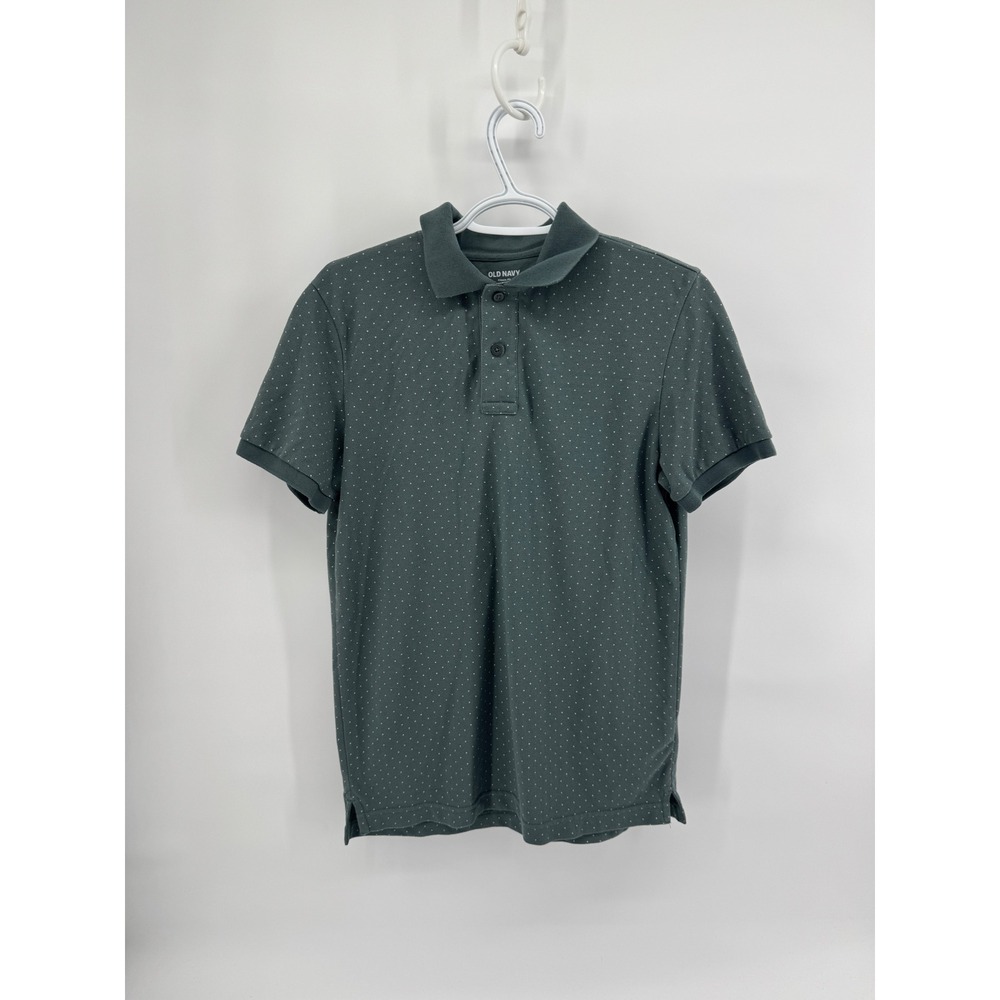 Old Navy Mens Modern golf-core Polo Shirt Small Green Micro Dot Short Sleeve